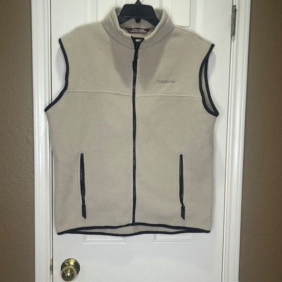 Kathmandu Polartec Climate Control Y2K Men M Tan Black Trim Zip Up Fleece Vest - Picture 1 of 12
